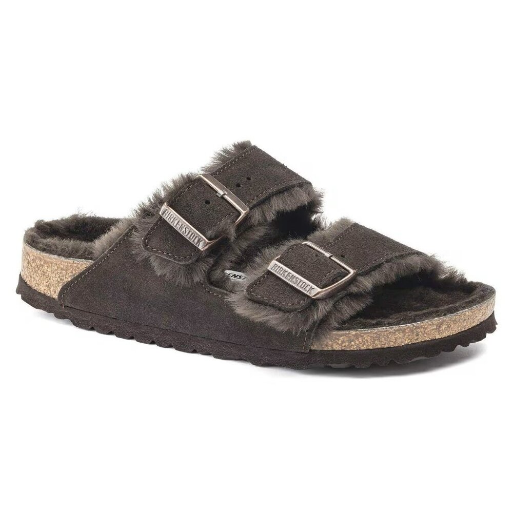 NWOT - Birkenstock Arizona Chocolate Suede Shearling Slide Sandal